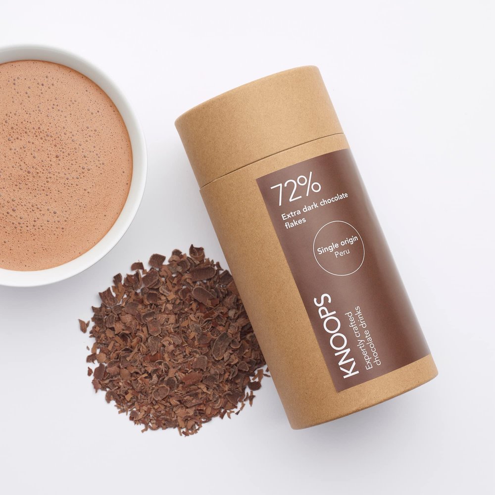 Knoops Dark Hot Chocolate Flakes, 72% Extra Dark Luxury Hot Drinking Chocolate, Delicious Cocoa Drink with Real Choc Flakes, All Natural Vegan Ingredients, 250 g, Equal to 8 Serving Sachets