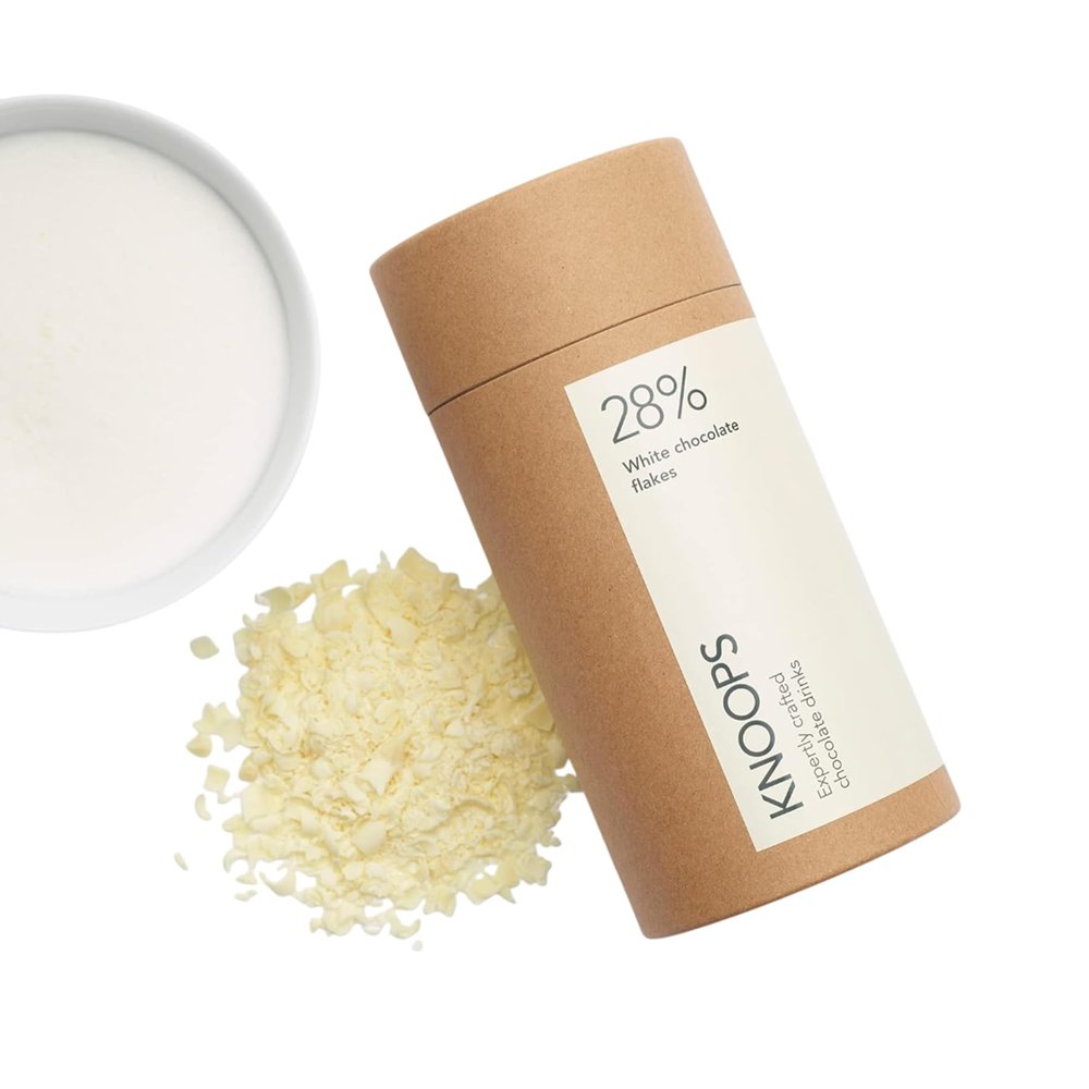 Knoops White Hot Chocolate Flakes, 28% White Luxury Hot Drinking Chocolate, Delicious Milky Cocoa Drink with Real Choc Flakes, All Natural Ingredients, 250 g, Equal to 8 Serving Sachets