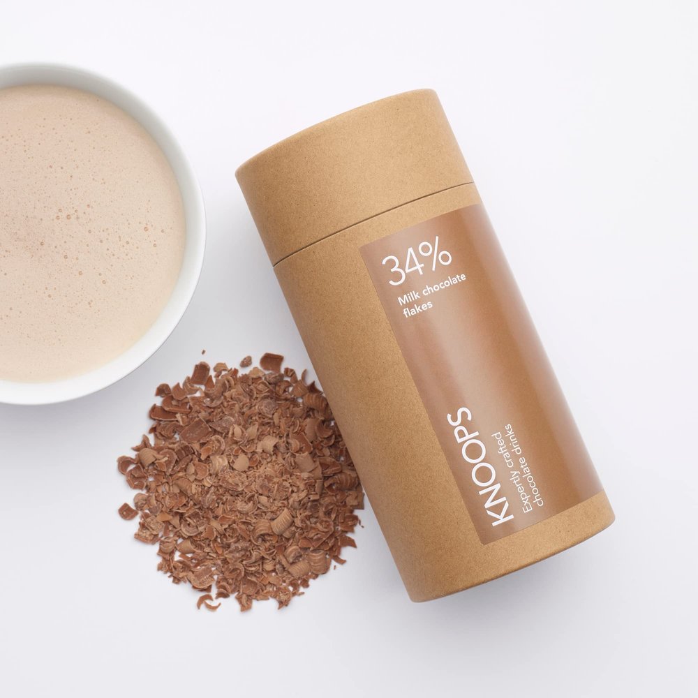 Knoops Hot Chocolate Flakes, 34% Milk Luxury Hot Drinking Chocolate, Delicious Milky Cocoa Drink with Real Choc Flakes, All Natural Ingredients, 250 g, Equal to 8 Serving Sachets