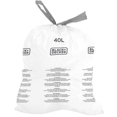 BLACK + DECKER BXBB00040E Drawstring, 20 Pack, White, 40L Bin Liner