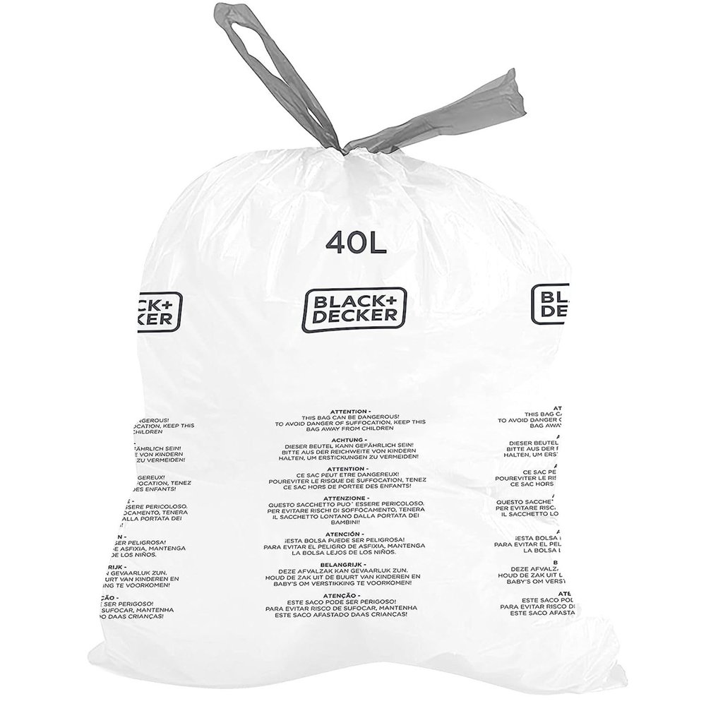 BLACK + DECKER BXBB00040E Drawstring, 20 Pack, White, 40L Bin Liner