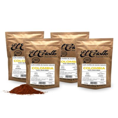 GROUND Colombian Coffee - Cafs El Criollo | Cristobal Peak | 100% Arabica and Natural Roasted Specialty Coffee | Pack of 4x250gr (1kg)