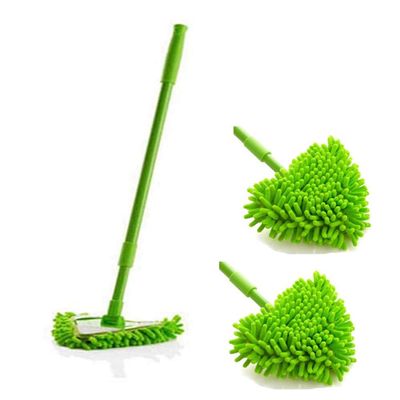 180 Degree Rotatable Adjustable Triangle Cleaning Mop, Extendable Dust Duster with 2 Reusable Mop Heads,2 in 1 Wet Dry Telescopic Microfiber for Cleaning Bathtub,Toilet ,Mirror,Glass,Ceiling (Green)