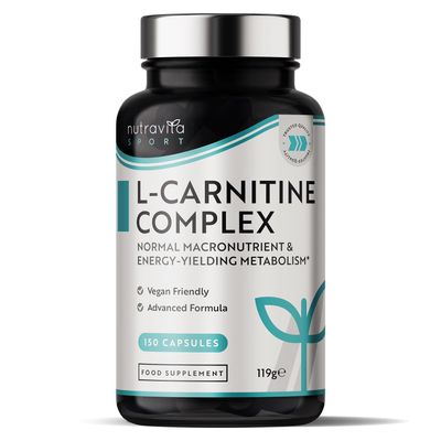 Nutravita L-Carnitine Complex - High Strength Capsules with Added Riboflavin, Biotin, Chromium, Vitamin D, B3 & B6 - Macronutrient & Energy Yielding Metabolism - 150 Vegan Capsules - Made in The UK