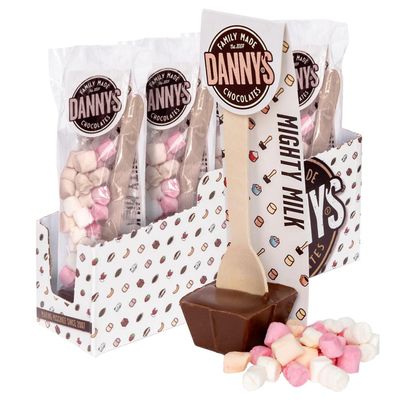 Danny's Premium Hot Chocolate Spoons with Marshmellows | 4 x Large 50g | Mighty Milk & Mallows Hot Chocolate Stirrer | Stocking Fillers | Christmas Eve Box