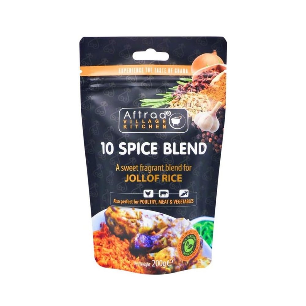 Aftrad Village Kitchen 10 Spice Blend - Authentic Multi Purpose Spice Mix with No Additives or Preservatives - Natural West African Seasoning for Jollof Rice, Poultry, Meat & Vegetables | 200g