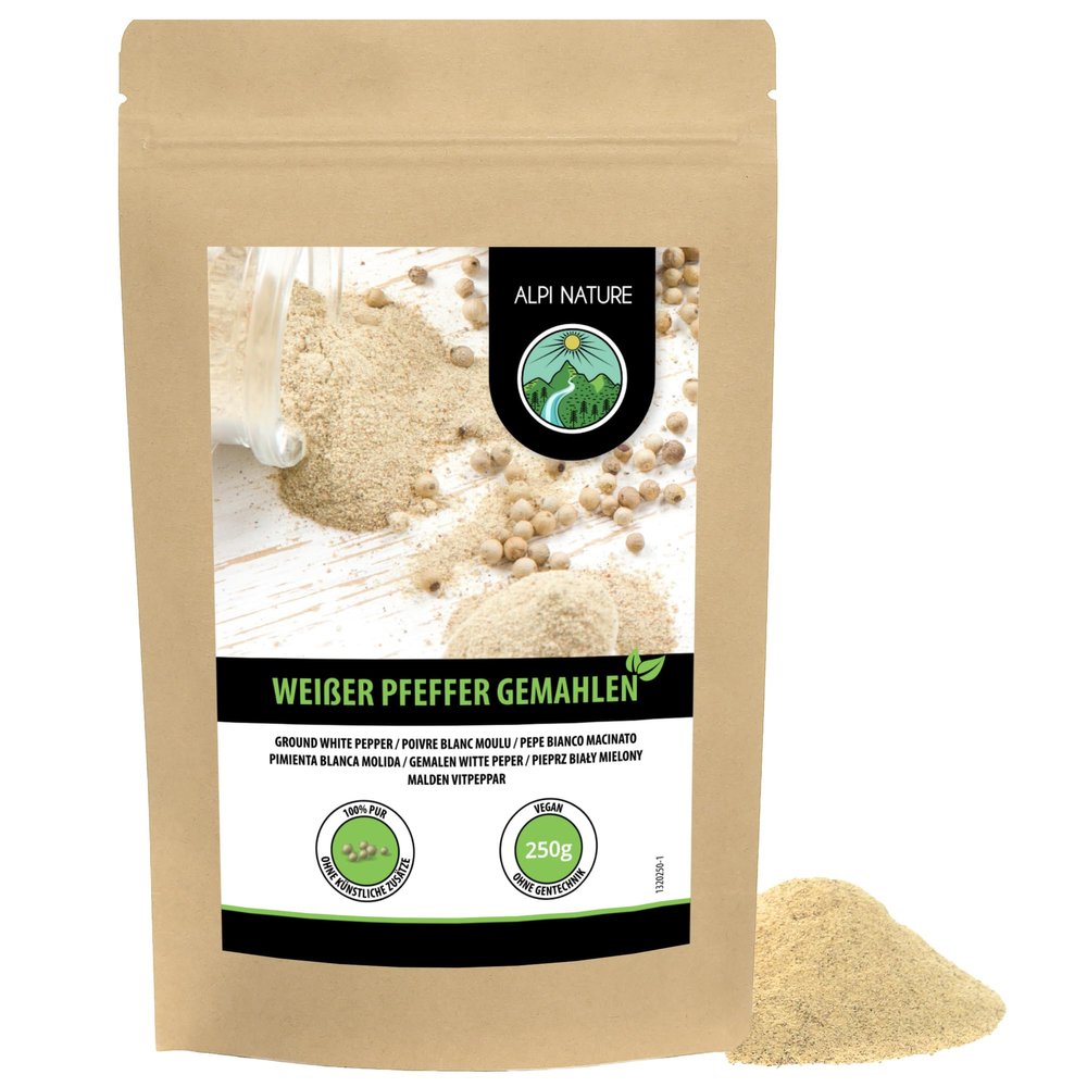 Alpi Nature White Pepper 250g 8.8 oz, Ground Peppercorns, Ground White Pepper Powder for Cooking