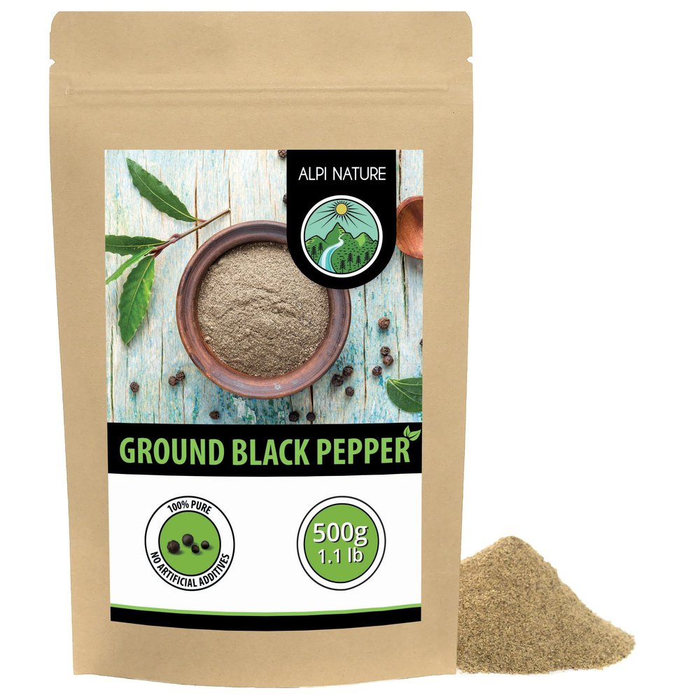 Alpi Nature Black Peppercorns Ground 500g 1.1 lb, Ground Black Pepper Powder for Cooking