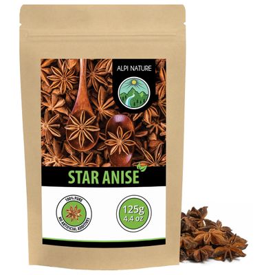 Alpi Nature Star Anise Whole 125g 4.4 oz, Whole Star Anise Pods for Cooking and Mulled Wine