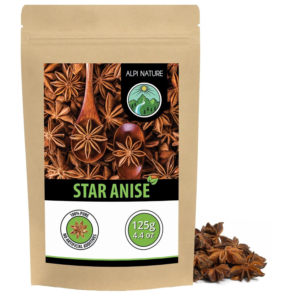 Alpi Nature Star Anise Whole 125g 4.4 oz, Whole Star Anise Pods for Cooking and Mulled Wine