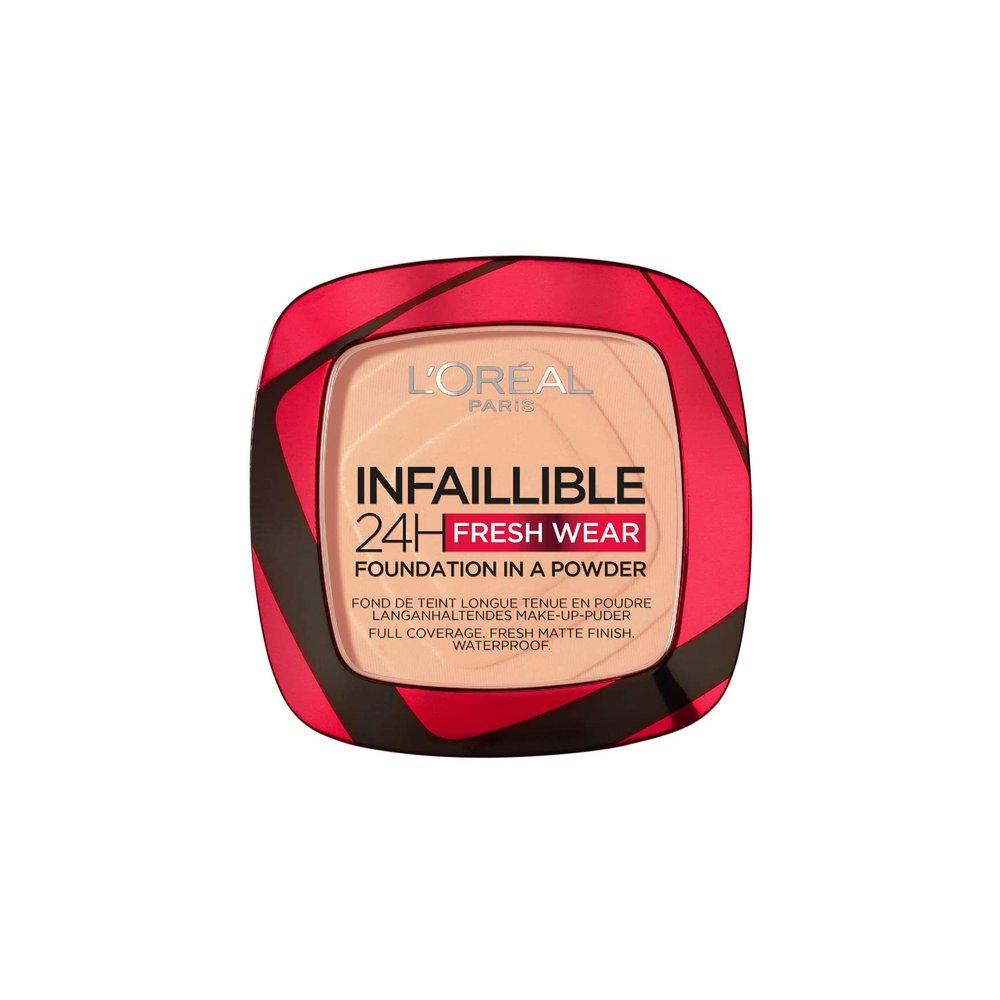 L'Oral Paris Infallible 24H Fresh Wear Foundation in a Powder, Full-coverage, Longwear, Weightless Smooth Finish, Water-proof and Transfer-proof, 245 Golden Honey