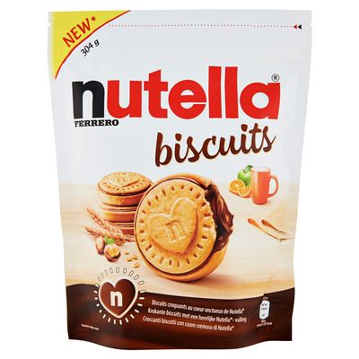 Ferrero Nutella Biscuits Cookies Filled with Nutella Biscuits with Hazelnut Cream Bag of 304g Sweet Snack