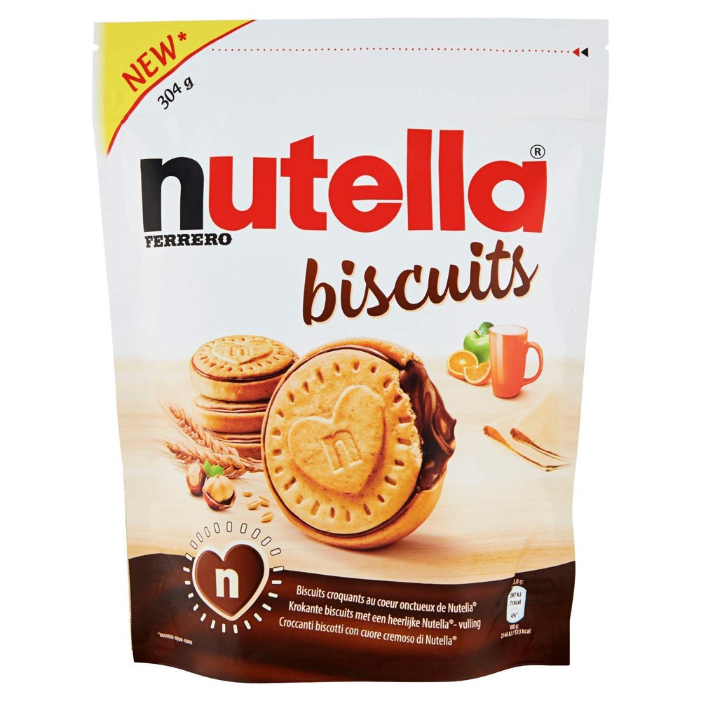 Ferrero Nutella Biscuits Cookies Filled with Nutella Biscuits with Hazelnut Cream Bag of 304g Sweet Snack