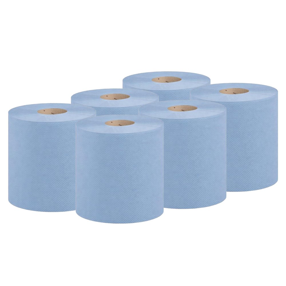 ASPECT Blue Roll (Pack of 6) (2400 Sheet) Centrefeed 2 Ply Kitchen Rolls Embossed Pattern Paper Towels Strong and Absorbent Tissue Paper Blue Roll Wipe Away Perfect for Commercial & Kitchen Use