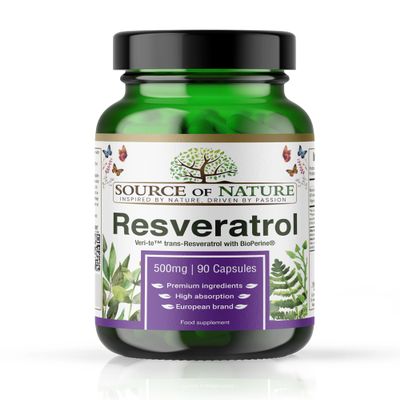 Trans-Resveratrol 500mg | 90 Vegan Capsules | High Strength | 98% Purity | Naturally Fermented | with Piperine | Lab Tested | Premium Quality
