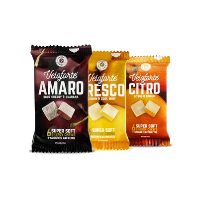 Veloforte Energy Chews - Super-soft, 44g carbs, Electrolytes, Natural Alternative to Energy Drinks, Gels, Fast Energy Nutrition for Running, Cycling, Endurance, Vegan Bloks (9 Pack)
