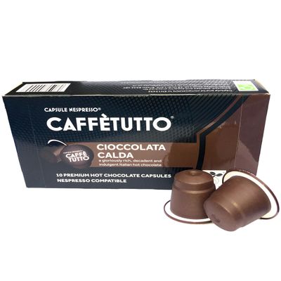 Cafftutto Plastic Free Nespresso Compatible Capsules | Hot Chocolate - Cioccolata Calda | Compostable - Biodegradable - Climate Neutral (6 Packs of 10 Capsules)