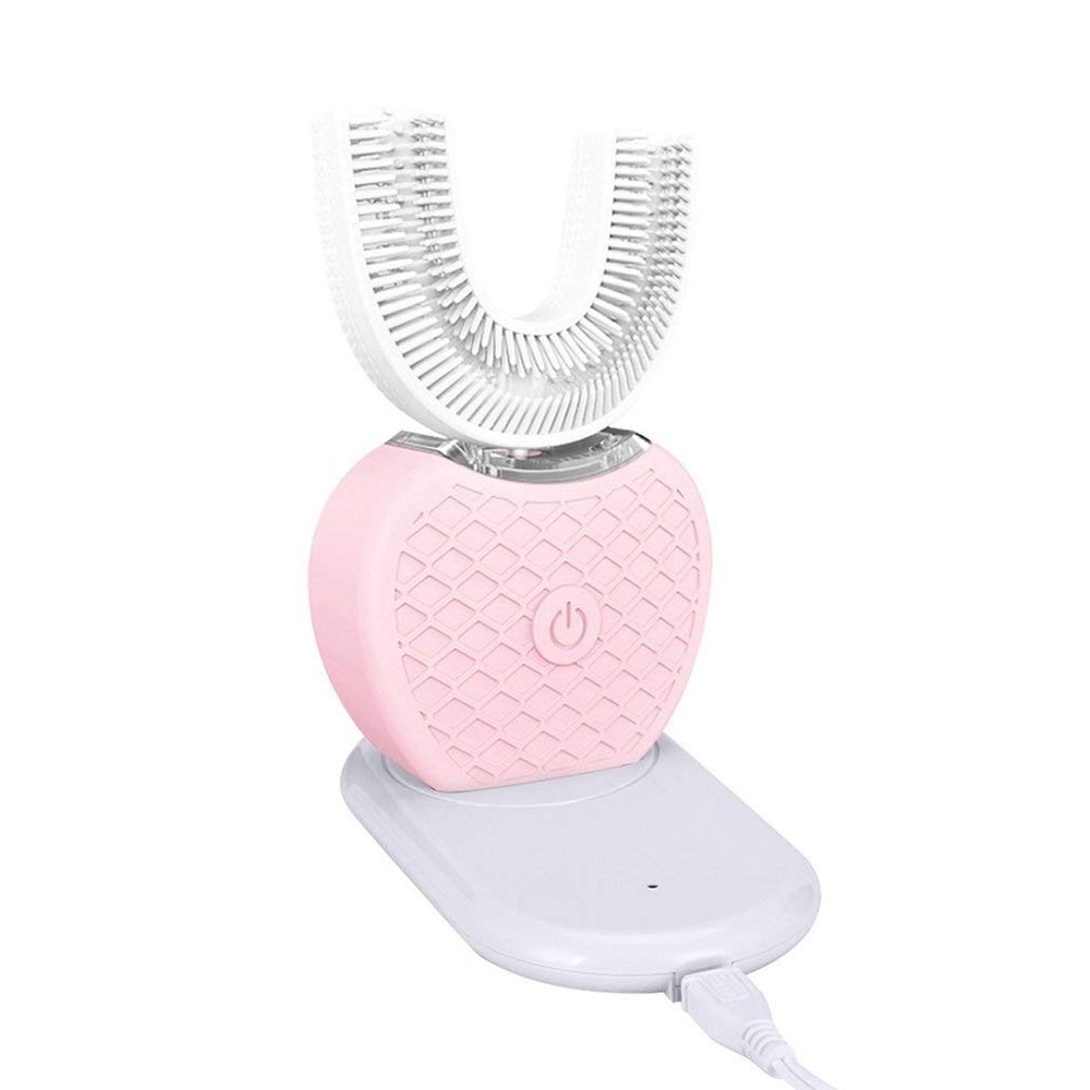 360 Degree Automatic Smart Brush Electric U-Shaped USB Oral Toothpaste Toothbrush Silicone Brush Head Generation (Color : Ivory)