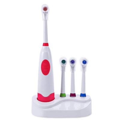 1 Set New Design Battery Operated Electric Toothbrush Waterproof Dental Care Revolving Toothbrush Heads + 3 Nozzles Oral Hygiene (Color : Red)