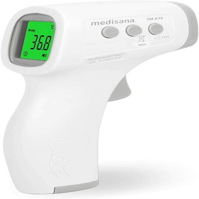 medisana TM A79 Infrared digital non-contact forehead thermometer, rapid scan temperature measurement with fever alarm for newborn and kids, surface and ambient modes, 50-reading memory, LCD