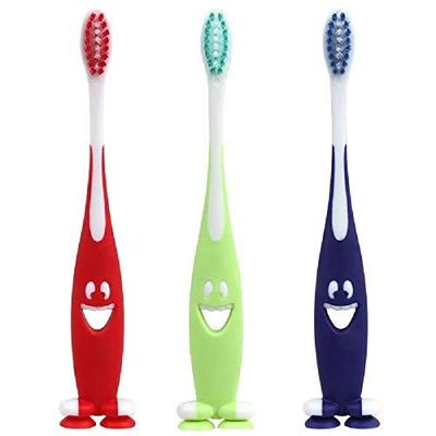 3pcs/Set Smiley Face Soft Toothbrush Cute Design with Feet Suction Stand (Color : Silver)