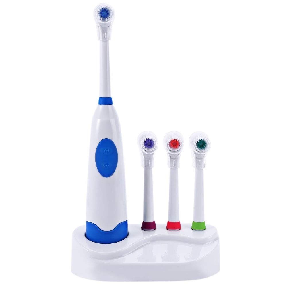 1 Set New Design Battery Operated Electric Toothbrush Waterproof Dental Care Revolving Toothbrush Heads + 3 Nozzles Oral Hygiene (Color : Blue)