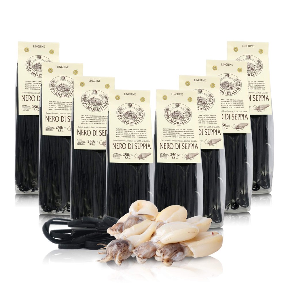 Antico Pastificio Morelli 1860 Srl Sepia Black Linguine, Flavoured Pasta, 8 Packs of 250 Grams