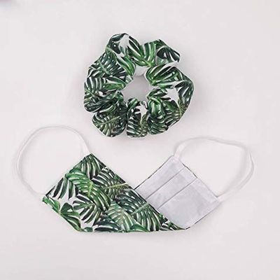 Monstera, Cheese Plant Cotton Face Mask and Scrunchie Reversible, Washable, Reusable, Eco-friendly -Made in UK
