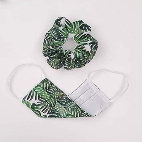 Monstera, Cheese Plant Cotton Face Mask and Scrunchie Reversible, Washable, Reusable, Eco-friendly -Made in UK