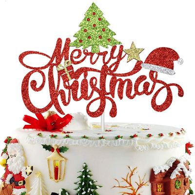 Artczlay Merry Christmas Cake Topper Color Glitter Christmas Party Cake Decoration