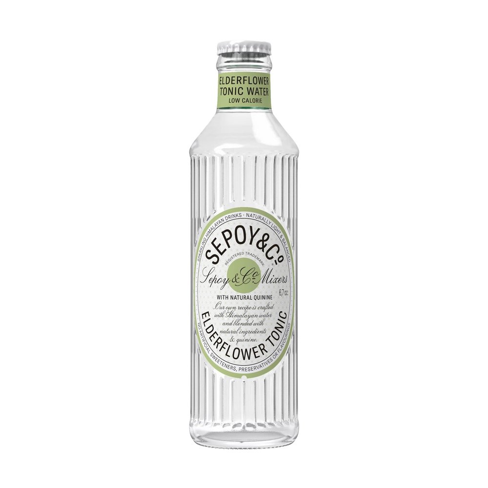 SEPOY & CO. Elderflower Tonic Water - 12 x 200ml | Low Calorie, Less Sugar | Pure Himalayan Water & 100% Natural Ingredients | Elderflower sourced from UK