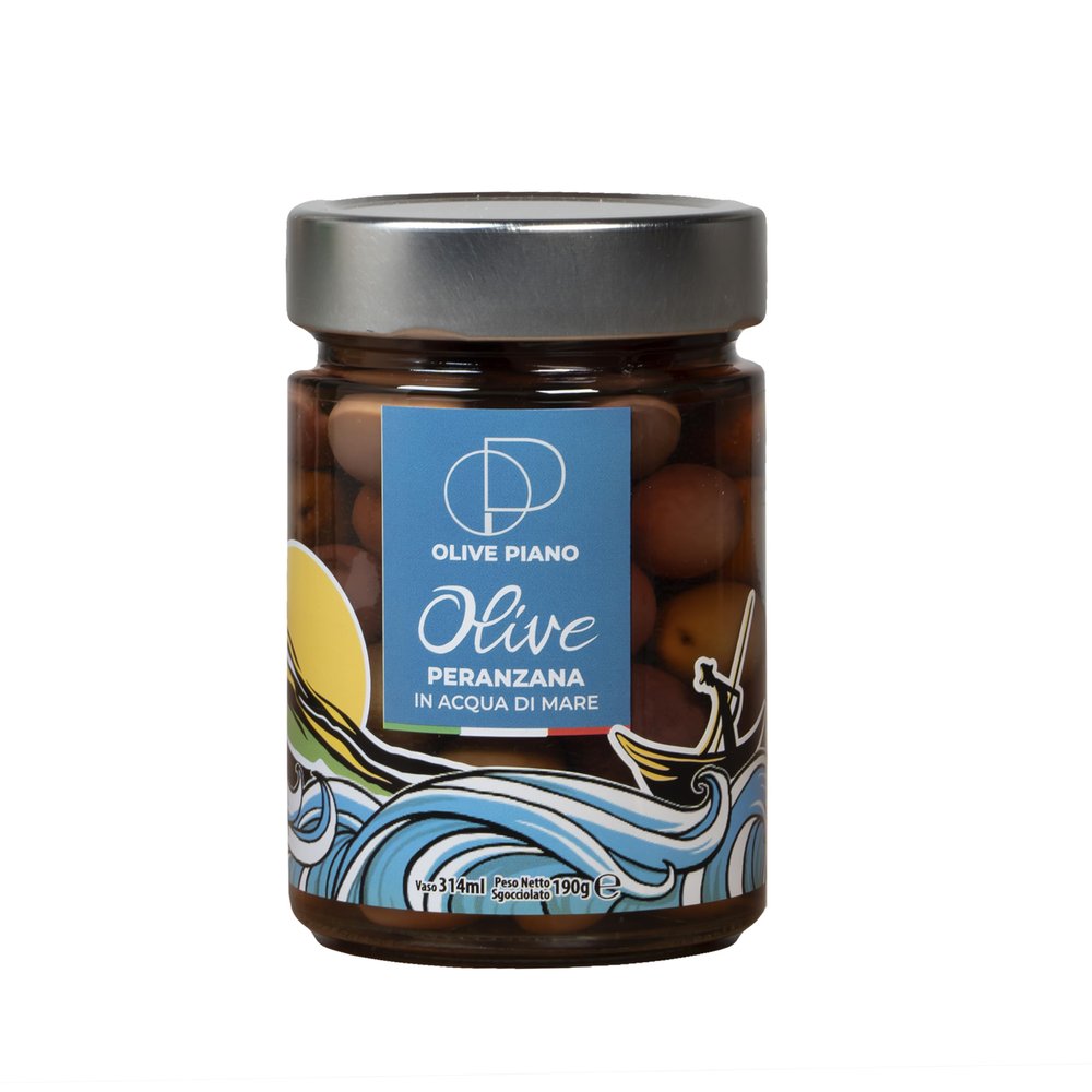 Agricola Piano - Peranzana Olives in Sea Water 314 ml | Award-Winning Italian Olives - 100% Natural - Authentic Apulian Products - Ideal for Starters, Aperitifs, Salads, Pizza