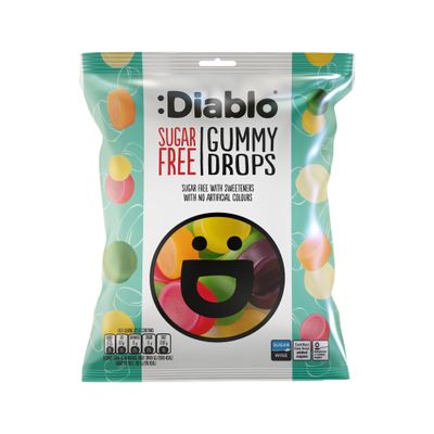 Diablo Sugar Free Gummy Drops Fruity Gummy Sweets with Natural Colouring, Low Sugar Snacks Sweetened with Stevia, Ideal for Kids & Adults, Great for Sweet Hamper Gifts & Treats 75g Pack of 1