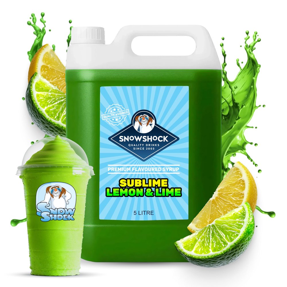 SnowShock Slush Syrup 5L Lemon & Lime | Slushy Concentrate Dilute for Ice Slushie Machine - Makes Up To 110 Drinks - Refreshing Frozen Drink Mix for Kids Parties, Cafes, Events & Food Vans | Vegan