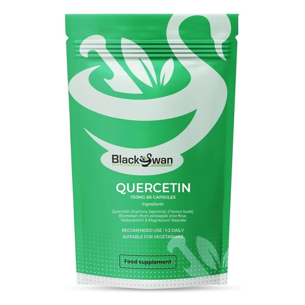 Black Swan Quercetin Capsules - 750mg Antioxidant Formula Immune System Heart Wellbeing Joints Support Energy Boost Natural Vegan Supplement - 60 Capsules 2 Month Supply