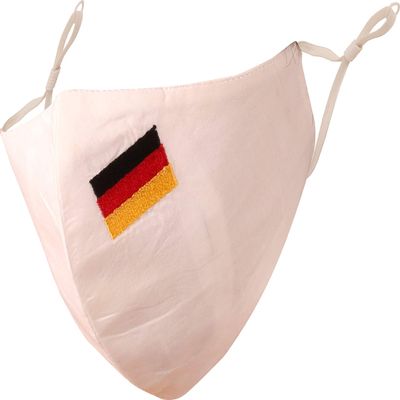 Touchstone German Deutsch Flag embroidered 3 layer medium size cotton face masks reusable machine washable adjustable for men, women. (Pack of 1). White