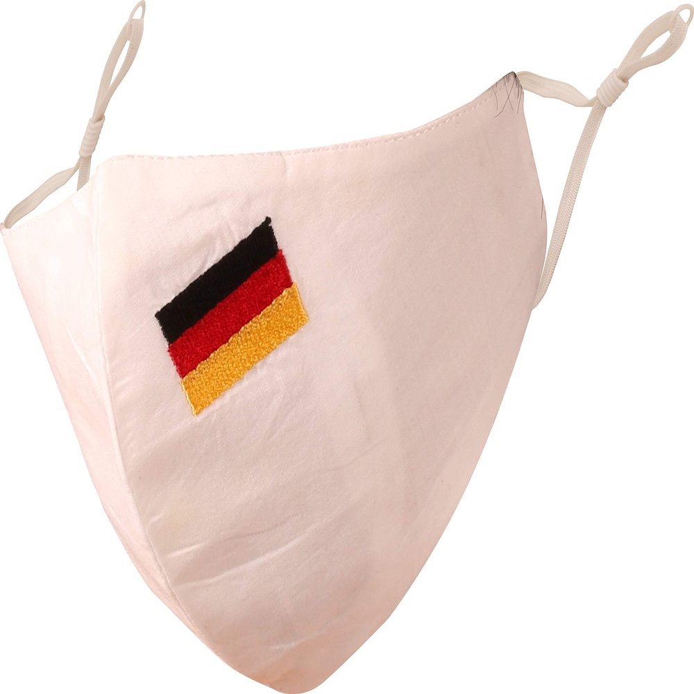 Touchstone German Deutsch Flag embroidered 3 layer medium size cotton face masks reusable machine washable adjustable for men, women. (Pack of 1). White