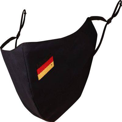 Touchstone German Deutsch Flag embroidered 3 layer medium size cotton face masks reusable machine washable adjustable for men, women. (Pack of 1). Navy Blue