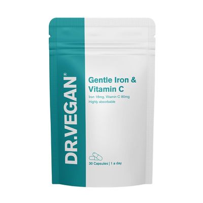 DR.VEGAN Daily Gentle Iron & Vitamin C | Healthy Immune System and Energy | 30 Vegan Capsules | 1-A-Day