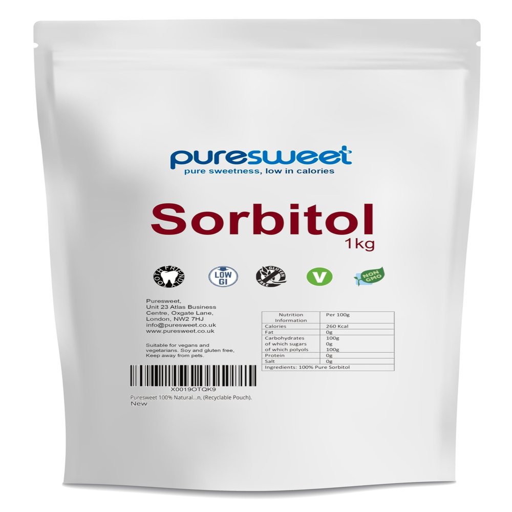 Puresweet Sorbitol Powder 1kg, Premium Qulity, All Natural Sugar Alternative, Non GMO, Tooth Friendly, Vegan, (Recyclable Pouch).