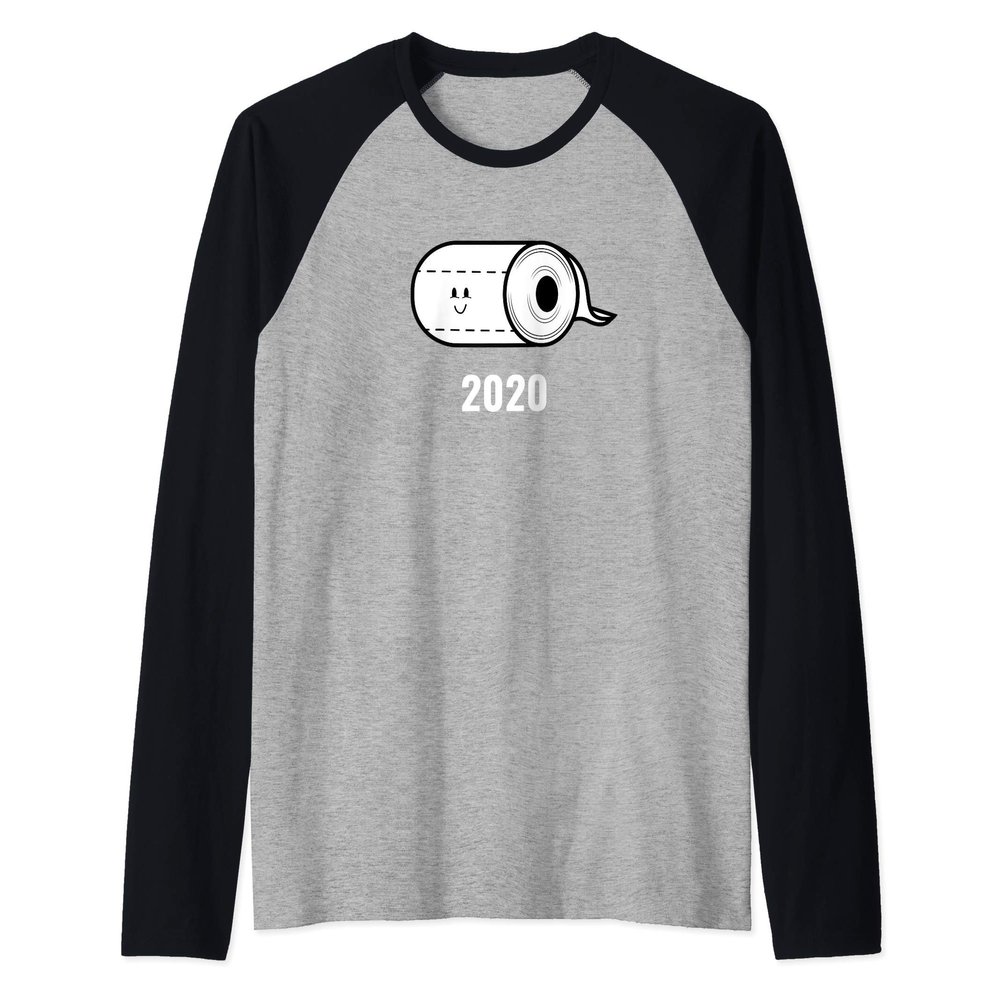2020 Toilet Paper Roll Cartoon Face Smiling Sarcasm Raglan Baseball Tee