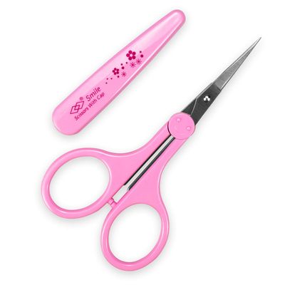 Humbee, Stainless Steel Hair Grooming and Trimming Scissors Set, for Facial Hair, Nose Hair, Eyebrow Scissors, Eyelash Scissors, Mustache, and Beard (Straight Edge, Pink Long Cap)