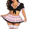 ADOME Lingerie for Women Sexy Schoolgirl Costume 0utfit Lingerie Set Lace Student Cosplay Roleplay with Top and Mini Skirt, Light Pink, S view 1