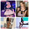 ADOME Lingerie for Women Sexy Schoolgirl Costume 0utfit Lingerie Set Lace Student Cosplay Roleplay with Top and Mini Skirt, Light Pink, S view 3