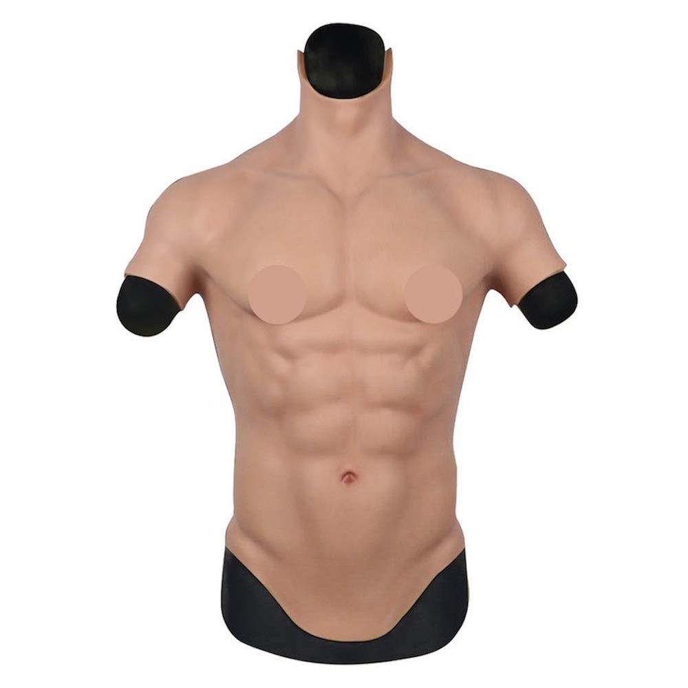 YIQI Silicone Muscle Chest Realistic Male Chest Vest Abdominal Muscle Simulation Skin Silicone Soft, Dark Brown, Small-Medium