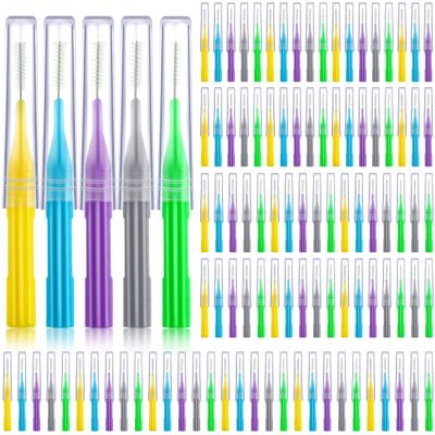Patelai 100 Pieces Interdental Brush Dental Flosser Toothpick Cleaners Tooth Cleaning Tool (Light Blue, Yellow, Gray, Purple, Green)
