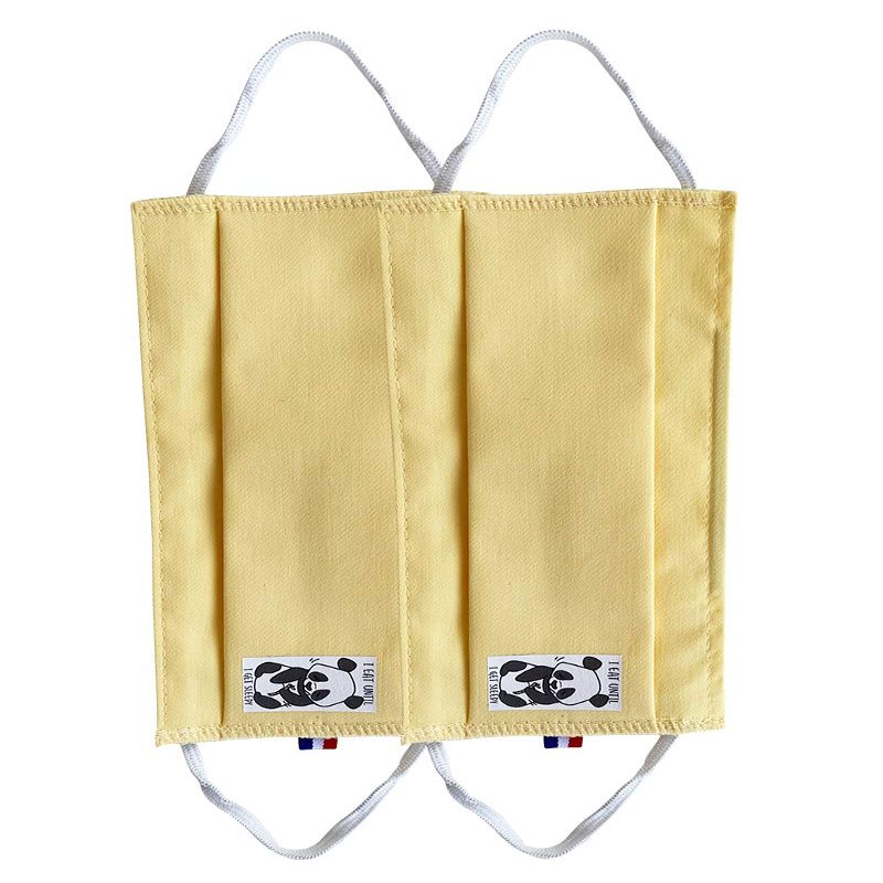 AFNOR Face Protection Washable Fabric 100% Cotton with Nasal Bar, Made in France, Set of 2 Pieces, with Reusable Hygienic Bag, Pop Art Panda (Yellow, Size S Children)