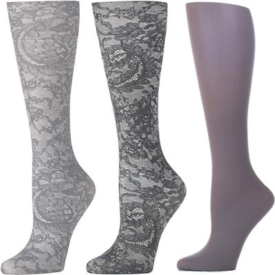 Celeste Stein Compression Socks for Women, 8-15mmhg Mild, Set Of 3, Made In Usa, Help Leg Circulation Morning Lace Queen, 3count