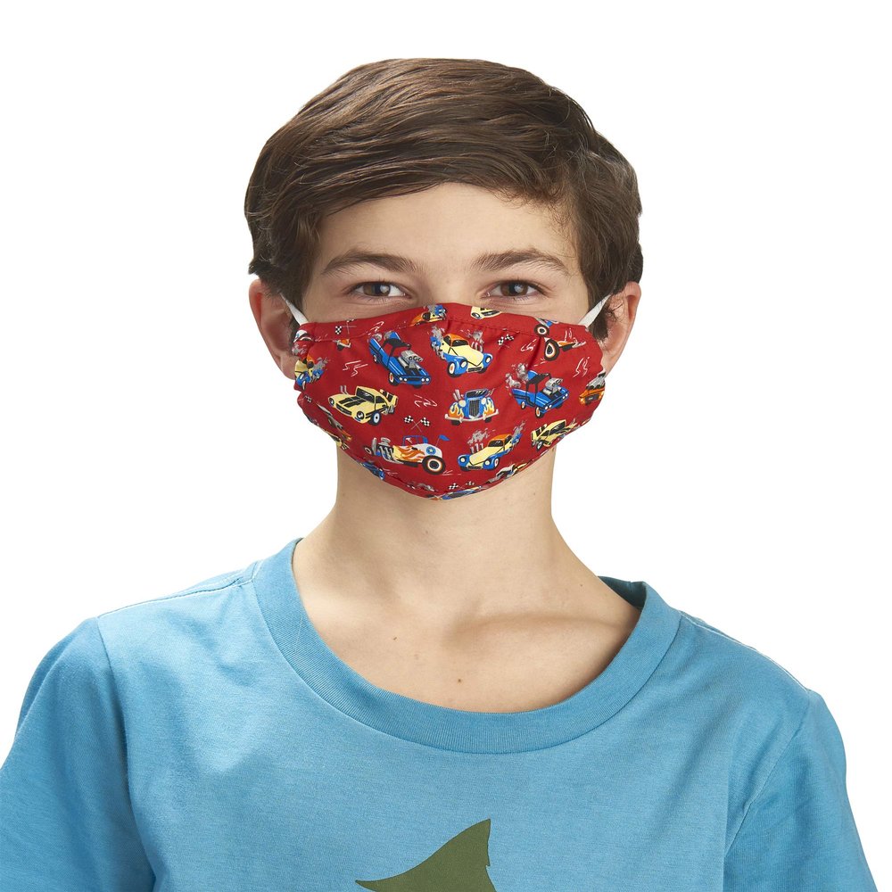 Hatley Unisex Kid's Double Layer Face Mask with Ear Elastic, Hot Rods, One Size
