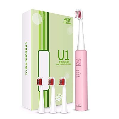 Electric Toothbrush with 4 Heads Ultrasonic Dental Electronic Toothbrushes USB Charge Rechargeable Timer Brush (Color : Purple)